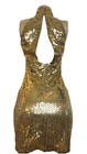 Vintage 80s Nite Line Gold Caged Halter Sequin Dress