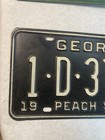 1969 Georgia Peach State License Plate 1-d-37958 Vintage Black White