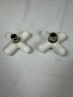 Vintage Porcelain Faucet Handles Hot Cold White Cross Knobs Antique Sink Tubpair