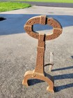 Antique Mission Arts Cast Iron Pair Andirons Key Hole Gothic 1800s Fireplace