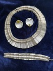 Vintage 1980 Les Bernarde Unsigned  Statement Gold Tone Necklace   Earrings Set