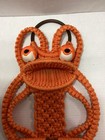 Vintage 70 s Orange Macrame Frog Wall Hanging Mid Century Art Retro Wall Decor
