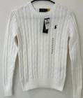 Polo Ralph Lauren Women Cable Knit Crew Neck Sweater White Xs Nwt Qr Authentict