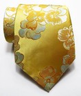 New Classic Floral Gold Yellow Blue Jacquard Woven 100  Silk Men s Tie Necktie