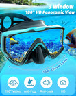 Snorkel Set Pano 3 Window Snorkel Mask Adult Panoramic Wide View Anti-fog Scuba
