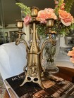 Antique Art Nouveau Jugendstil Gilt Bronze Figural Lady Face 3-light Candelabra