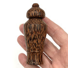Hand Carved Wooden 3 5    Lidded Jar Pet  people Urn Black Palm Wood Artist Signed