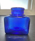 Nice Old Antique Square Cobalt Blue Glass Inkwell   No Chips 