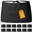 Classic Black Waist Aprons - 12 Pack  3 Pocket Waitress Half Aprons For Servers