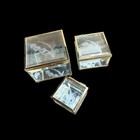 Vintage Set Of 3 Nesting Glass Brass Jewelry Trinket Boxes Etched Floral Mirror
