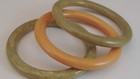 Vintage Tested  Bakelite Set Of 3 Green Amber Burl Swirled 65g Bangle Bracelet 