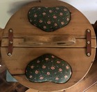 Vintage Fabric Lined Bushel Flip Top Sewing Basket With Heart Shaped Handle 70   s