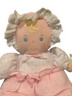 Vintage Eden Pink Plush Baby Doll Lovey Blonde Hair Blue Eyes Rattle Terry 11   