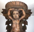Antique Carved Wood Putti Cherub Wall Shelf 16 X 14    Old Polychrome Paint