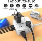 Surge Protector Power Strip - 6 Ft Flat Plug Extension Cord With 8 Widely Outlet