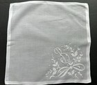 A  Vintage White Cotton Hankie Madeira Style Hand Embroidered Monogram B Wedding