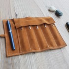 Genuine Leather Pencil Roll Case 5 Slots Fountain Pen Holder Storage Pouch Bag