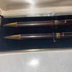 Wooden And Gold Trim Ballpoint Pen And Mechanical Pencil Set In Case