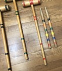 Vintage Croquet Set For 6 Player Striped Mallets Complete Set Wickets