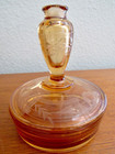 Vintage Rare Signed Fostoria Amber Glass 2 Pc  Vanity Set Powder Perfume vase