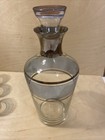 Vintage Mid-century Modern Liquor Decanter  With Five Shot Glasses  Blue silver