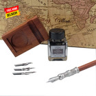 Gc Antique Wooden Stem Pen Handcrafted Calligraphy Pen Set Dip Nib Pens-writing 
