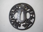 Japanese Iron Sukashi Tsuba Cranes   Twin Pine Trees Style Of Bushu Ito With Box