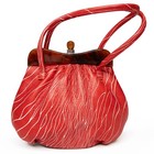 Vtg 1954 Japanese Handbag For Kimono Kitsuke All-leather Red Wavy Print Unused