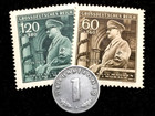 Rare Old Wwii German War 1 Reichspfennig Coin   2 Stamps World War 2 Artifacts