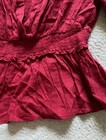 Women Long Sleeve V-neck Pleated Blouse Red    