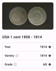 1814 Classic Head Large 1 One Cent          1c Coin Philadelphia Free Shipping 