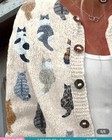 Women   s Med large 8 10 Cat Knit Sweater Printed Fall Cats Sittin Kitties Buttons
