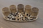 Vtg Ornate Gold Brass 5-tube Lipstick Holder Caddy  Birds Flowers