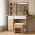 Vanity Desk With Mirror   Led Lights  2 Drawers Makeup Table With Outlet Stool