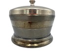 Vintage Silver Plated Vanity Powder Puff Jar Makeup Dresser Box Beaded Pedestal