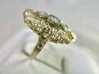 Filigree Vintage Art Deco Ring 2 Ct Round Simulated Diamond 14k Yellow Gold Over