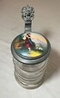 Antique Hand Painted Porcelain Glass Pewter German Lidded Beer Stein Mug