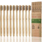 Bamboo Toothbrushes 10 Pack Biodegradable Soft Medium Charcoal Bristles
