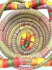 Vtg Hand Woven Thick Coil Basket Natural Fibers Bright Multi Colors