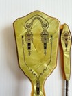 Vtg Art Deco Celluloid Vanity Set Marbleized Green  Hair Brush  Manicure Tools