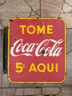 Rare Early Coca Cola Porcelain Sign Double Side 5 Cents Spanish 19x17 Inches