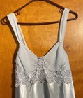 J  C  Penney Delicates Blue Shiny Satin Lace Trim Long Nightgown M