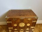 Asian Burl Wood Brass Mount Chest Cabinet Chinese Large Jewelry Box Ornate