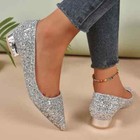 Silver Low Heels Pumps Sequins Pointed Toe Party Shoes Simple Thick Heeled Shoes