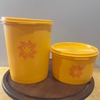 Vtg 70s Tupperware Servalier Canister Set Yellow Orange Floral Retro Mcm 2pc