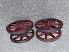 Vintage Cart Wooden Toy Childs Wagon Parts Red Spoked Wheels Set  4  Iron Rim