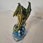 Ebros Figurine Green And Gold Dragon Standing On Blue Crystals 