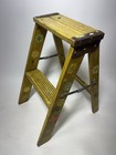 Vintage Wooden Folding Step Stool Ladder Hand Painted Flowers Rustic Decor
