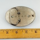 Western Scroll Engraved Belt Buckle Oval Stone Inlay Floral Silver Tone Vtg