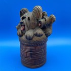 Anri Italy Wood Carving Of 3 Skye Terrier Dogs In Basket Cigarette Box 1920s